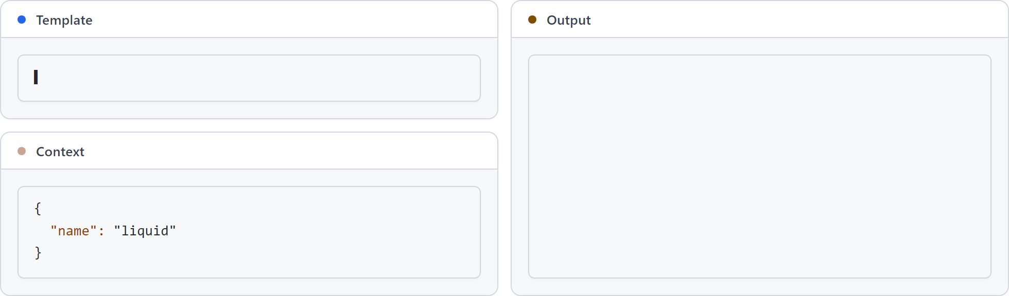 LiquidJS playground: edit a template and context, see live HTML output