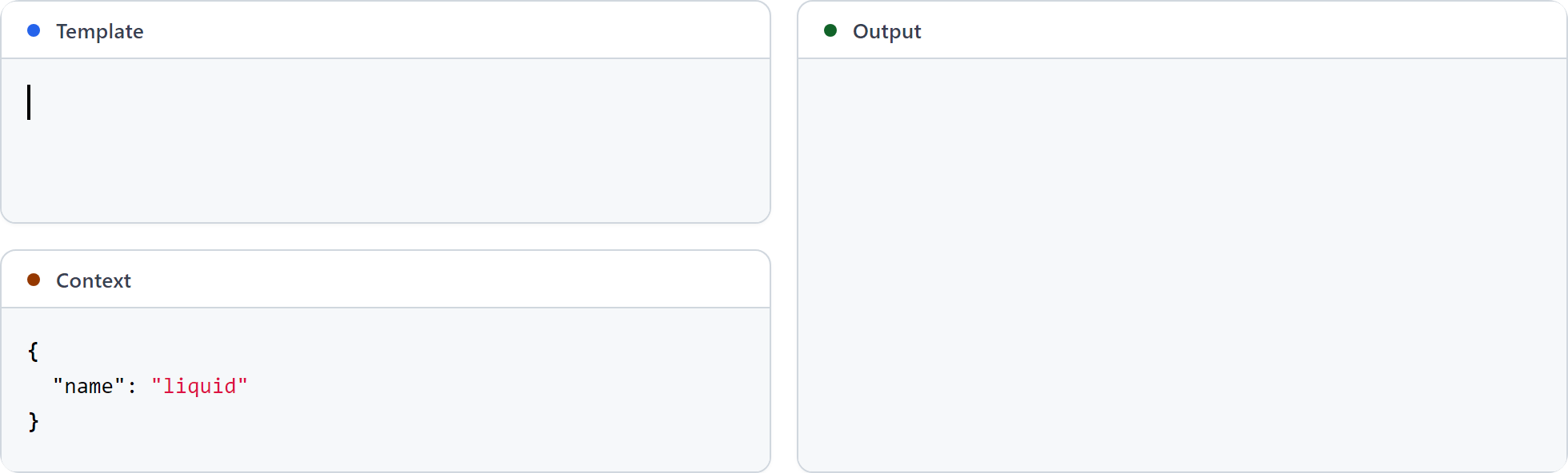 LiquidJS playground: edit a template and context, see live HTML output