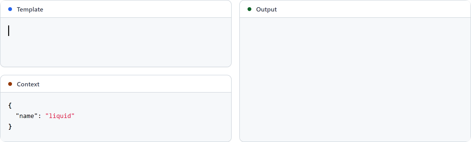 LiquidJS playground: edit a template and context, see live HTML output