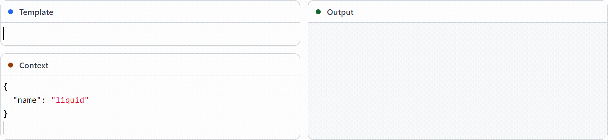 LiquidJS playground: edit a template and context, see live HTML output